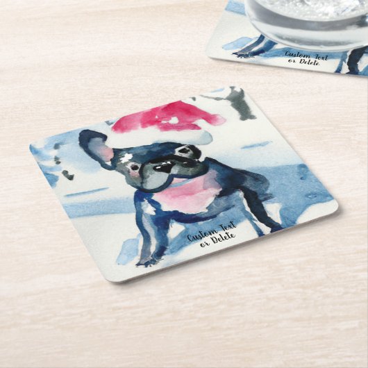 Französischer Bulldog in Christmas Weihnachtsmannm Rechteckiger Pappuntersetzer (angewinkelt)