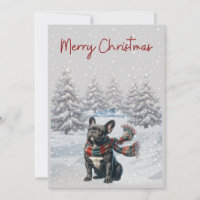 Französischer Bulldog in der Schnee Weihnachtskart