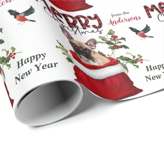 Französischer Bulldog in der Weihnachtsgeschenktas Geschenkpapier (Rolleneckpunkt)