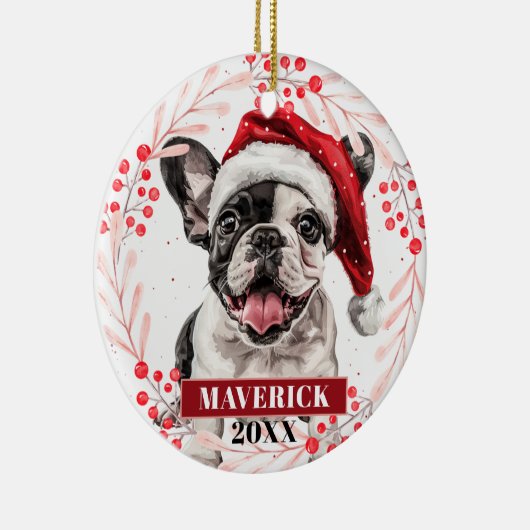 Französischer Bulldog in der Weihnachtsmannmütze W Keramik Ornament (Rechts)