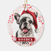 Französischer Bulldog in der Weihnachtsmannmütze W Keramik Ornament (Links)