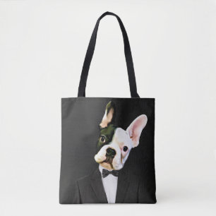 Französischer Bulldog in einer Tuxedo Tote Tasche