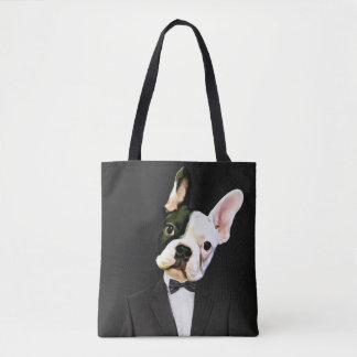 Französischer Bulldog in einer Tuxedo Tote Tasche