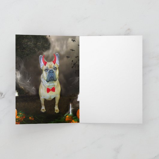 Französischer Bulldog in Halloween-Kostüm Karte (Innenseite)