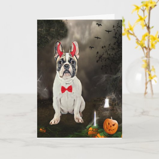 Französischer Bulldog in Halloween-Kostüm Karte (Gelbe Blume)