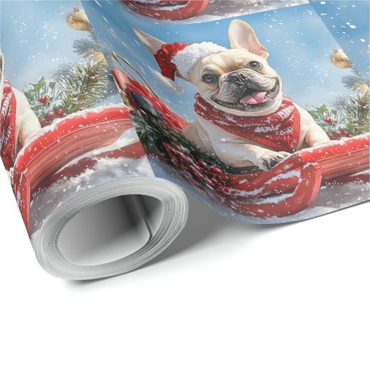 Französischer Bulldog in Sledge Let it Snow Weihna Geschenkpapier (Rolleneckpunkt)