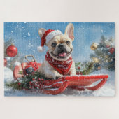 Französischer Bulldog in Sledge Let it Snow Weihna Puzzle (Horizontal)