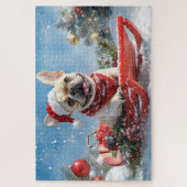 Französischer Bulldog in Sledge Let it Snow Weihna Puzzle (Vertikal)