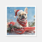 Französischer Bulldog in Sledge Let it Snow Weihna Serviette (Vorderseite)