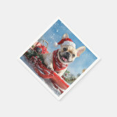 Französischer Bulldog in Sledge Let it Snow Weihna Serviette (Ecke)