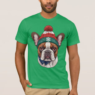 Französischer Bulldog in Snow Hat - Niedlicher Wei T-Shirt