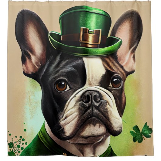 Französischer Bulldog in St. Patrick's Day Dress Duschvorhang (Vorderseite)