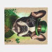 Französischer Bulldog in St. Patrick's Day Dress Fleecedecke (Vorderseite (Horizontal))