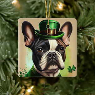 Französischer Bulldog in St. Patrick's Day Dress Keramikornament