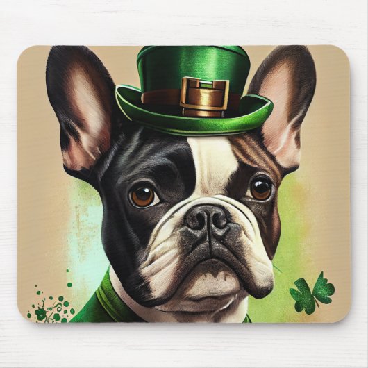 Französischer Bulldog in St. Patrick's Day Dress Mousepad (Vorne)