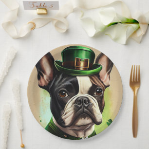 Französischer Bulldog in St. Patrick's Day Dress Pappteller