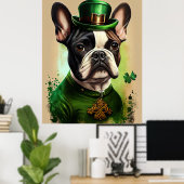 Französischer Bulldog in St. Patrick's Day Dress Poster (Heimbüro)