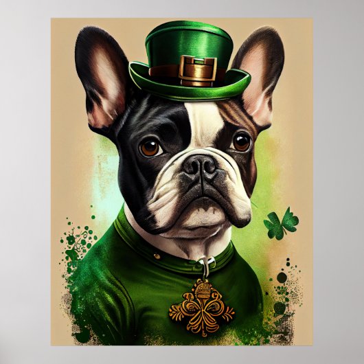 Französischer Bulldog in St. Patrick's Day Dress Poster (Vorne)
