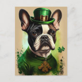 Französischer Bulldog in St. Patrick's Day Dress Postkarte (Vorderseite)