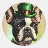 Französischer Bulldog in St. Patrick's Day Dress Runder Aufkleber (Vorderseite)