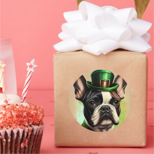 Französischer Bulldog in St. Patrick's Day Dress Runder Aufkleber