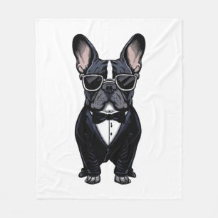 Französischer Bulldog in Tuxedo mit Brille Fleecedecke