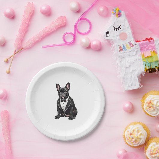 Französischer Bulldog in Tuxedo Pappteller (Party)