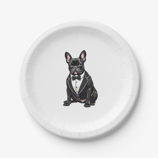 Französischer Bulldog in Tuxedo Pappteller (Vorderseite)