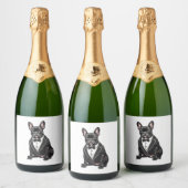 Französischer Bulldog in Tuxedo Schaumweinetikett (Flaschen)