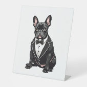 Französischer Bulldog in Tuxedo Sockelschild (Vorderseite)