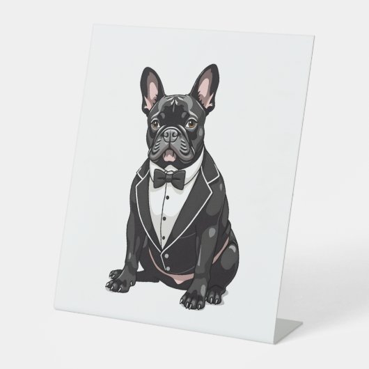 Französischer Bulldog in Tuxedo Sockelschild (Vorderseite)
