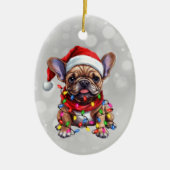 Französischer Bulldog in Weihnachtsbeleuchtung umm Keramik Ornament (Vorne)