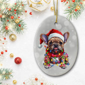 Französischer Bulldog in Weihnachtsbeleuchtung umm Keramik Ornament