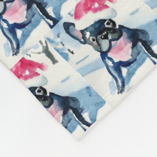 Französischer Bulldog in Weihnachtsmannmütze oder Fleecedecke (Ecke)