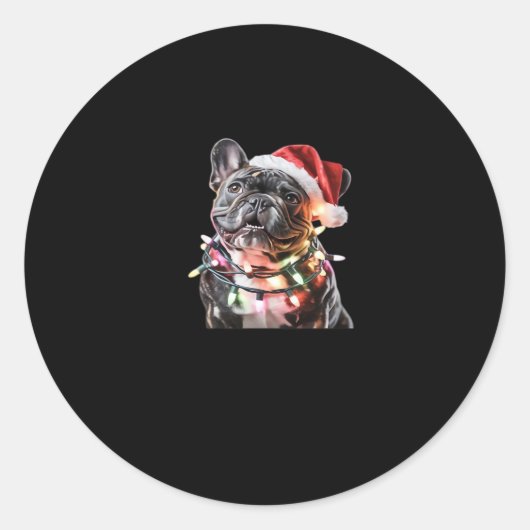 Französischer Bulldog in Weihnachtsmannmütze Wrap Runder Aufkleber (Vorderseite)