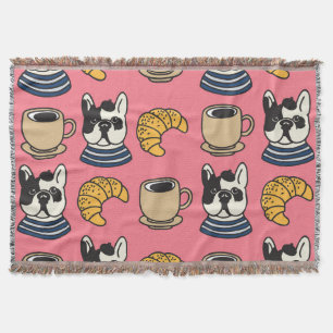 Französischer Bulldog, Kaffee, Croissant Thema. Decke