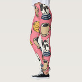 Französischer Bulldog, Kaffee, Croissant Thema. Leggings (Links)