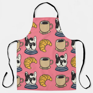 Französischer Bulldog, Kaffee, Croissant Thema. Schürze