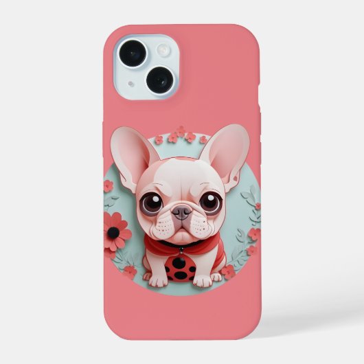Französischer Bulldog Ladybug Blume Papier Schneid iPhone 15 Hülle (Rückseite)