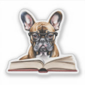 Französischer Bulldog lesen eines Buches wasserdic Aufkleber (Vorderseite)