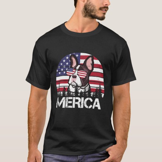 Französischer Bulldog Merica 4. Juli Hundeshirt Fu T-Shirt (Vorderseite)