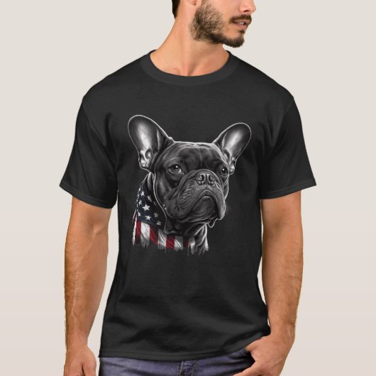 Französischer Bulldog mit amerikanischer Flagge au T-Shirt (Vorderseite)