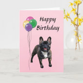 Französischer Bulldog mit Balloons Happy Birthday Karte (Gelbe Blume)