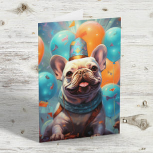 Französischer Bulldog mit Balloons zum Geburtstag Karte