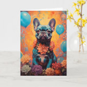 Französischer Bulldog mit Balloons zum Geburtstag Karte (Gelbe Blume)