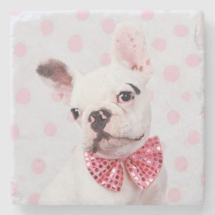 Französischer Bulldog mit Bow-Krawatte Steinuntersetzer