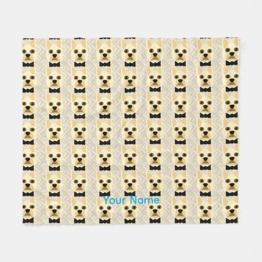 Französischer Bulldog mit Bowtie, Herringbone Beig Fleecedecke (Vorderseite (Horizontal))