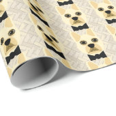 Französischer Bulldog mit Bowtie, Herringbone Beig Geschenkpapier (Rolleneckpunkt)