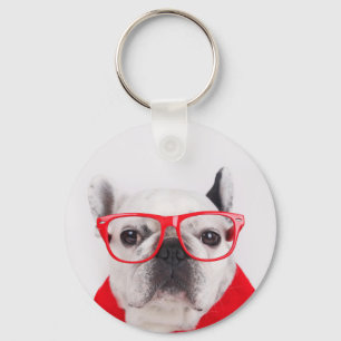 Französischer Bulldog mit Brille und Shirt Schlüsselanhänger