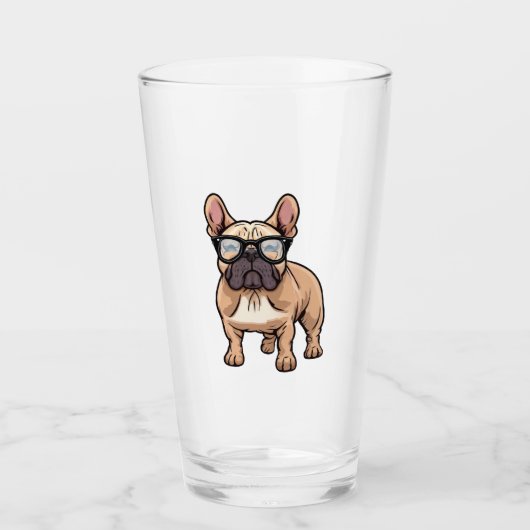 Französischer Bulldog mit Brillen Glas (Vorderseite)